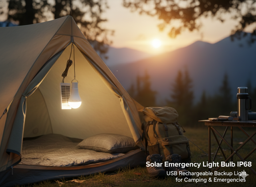 Solar Emergency Light Bulb IP68 – USB Rechargeable Backup Light for Camping & Emergencies