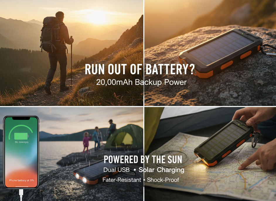 Portable Solar Charger Waterproof – Outdoor Solar Power Backup for Phones & Devices