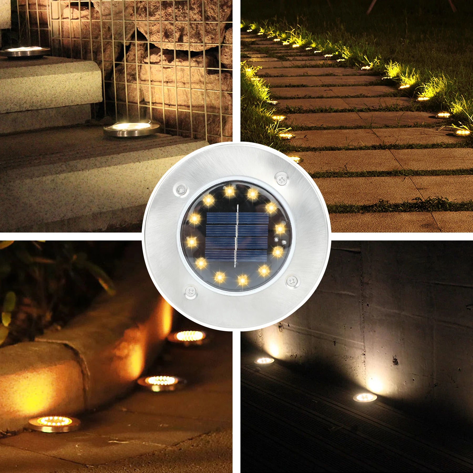Outdoor Solar Floor Light IP65 – Stainless Steel Garden Light with 12 LEDs